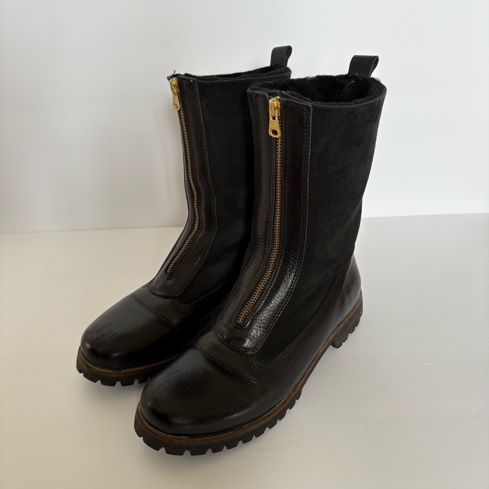 Nordstrom Blackstone QL53‎ Genuine Shearling Lined Boots Black Leather Grunge 40